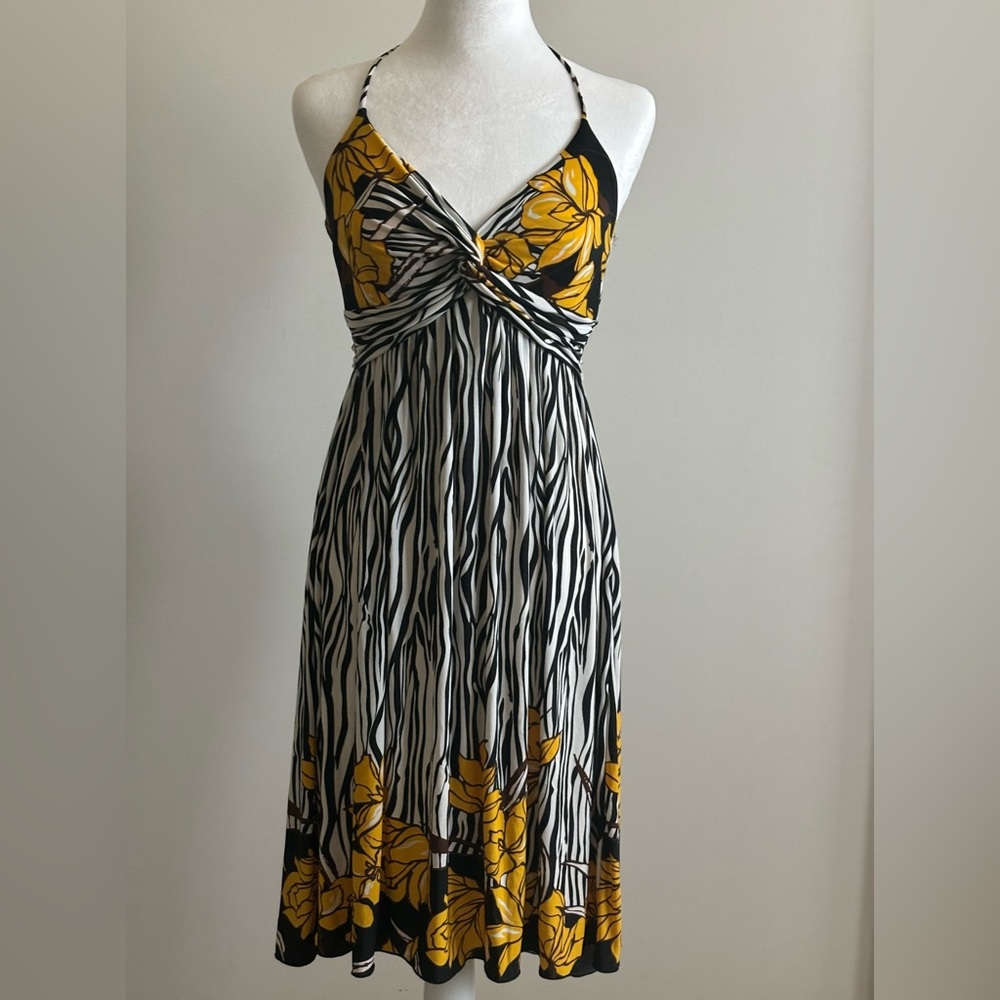 Kitty Halter Sun Dress Zebra & Floral Print Size L